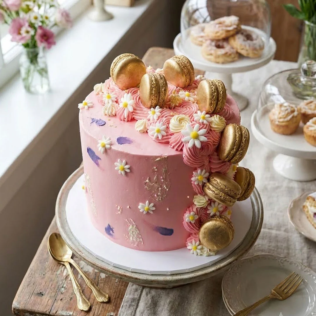 Daisy Gold Macaron Cake