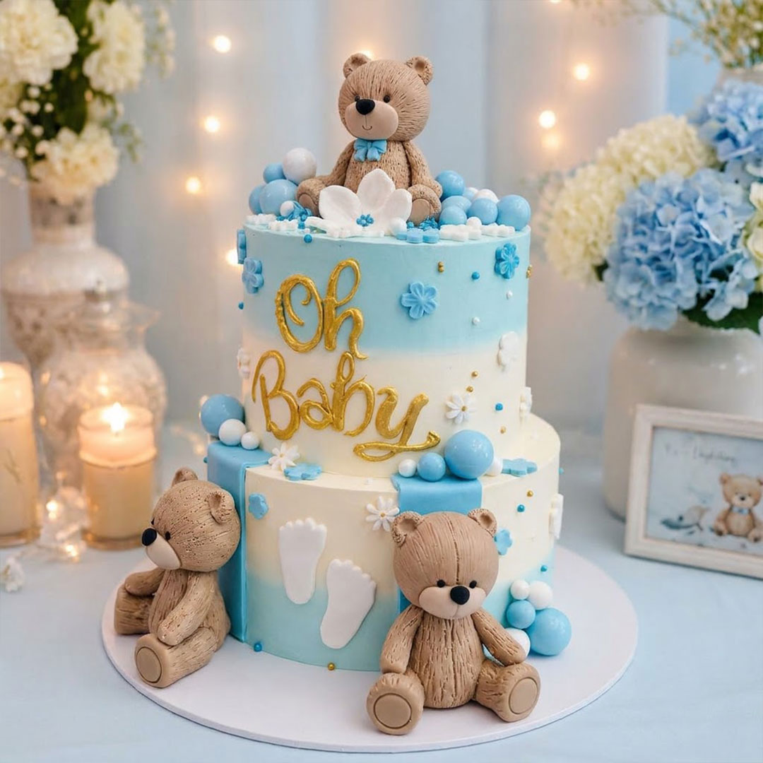 Blue Teddy Bear Two-Tier Cake