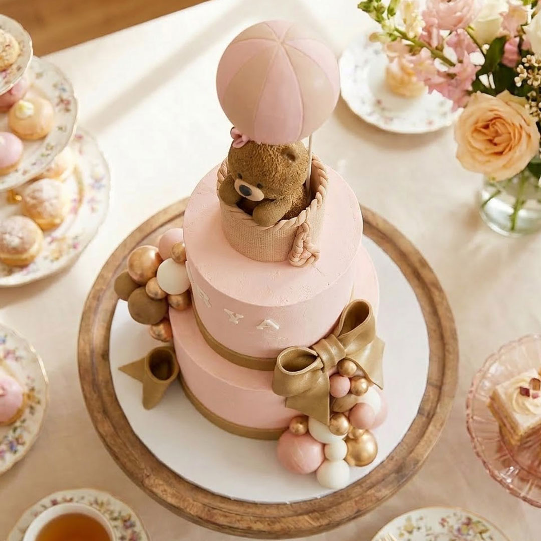 Blush Balloon Bear Cake