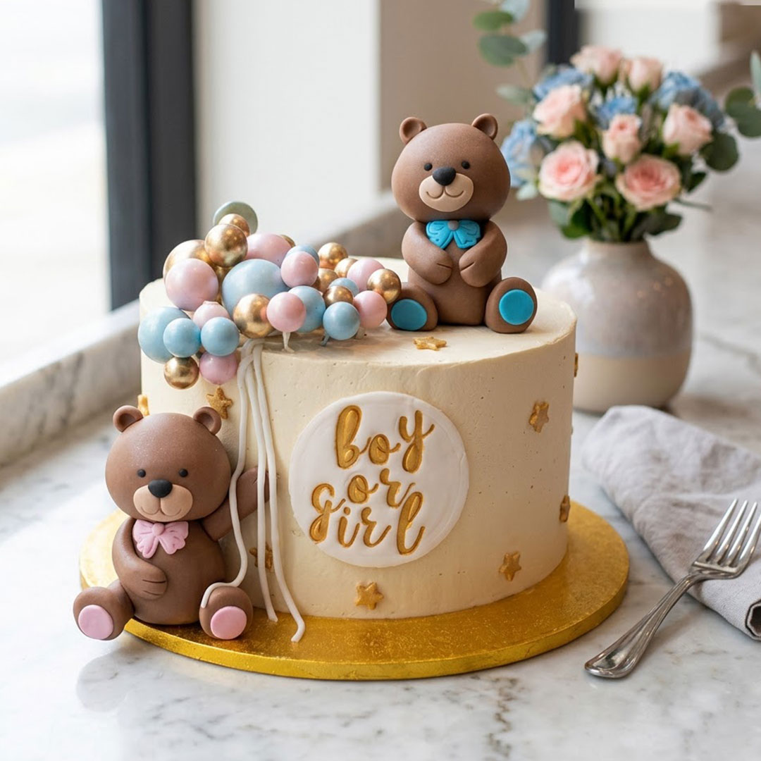 Teddy Bear Gender Reveal Cake