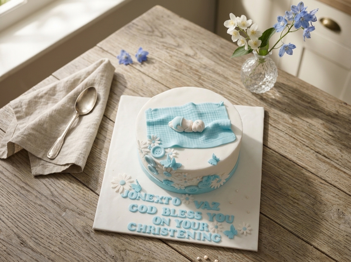 Blue Baby Christening Cake