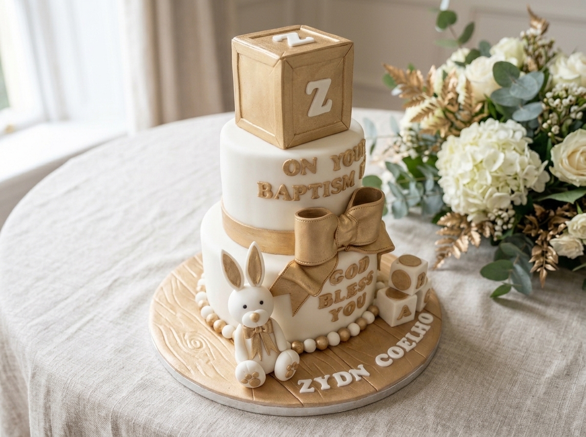 Gold Baptism Blessing Cake
