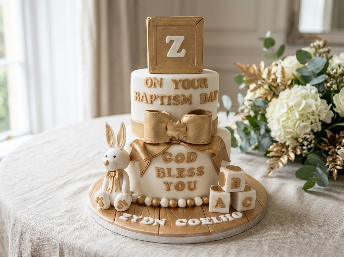 Gold Baptism Blessing Cake