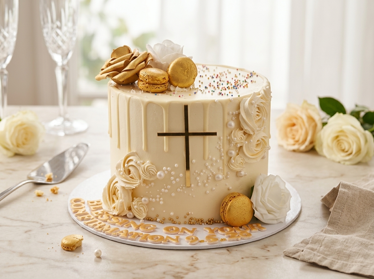 Golden Cross Baptism Cake