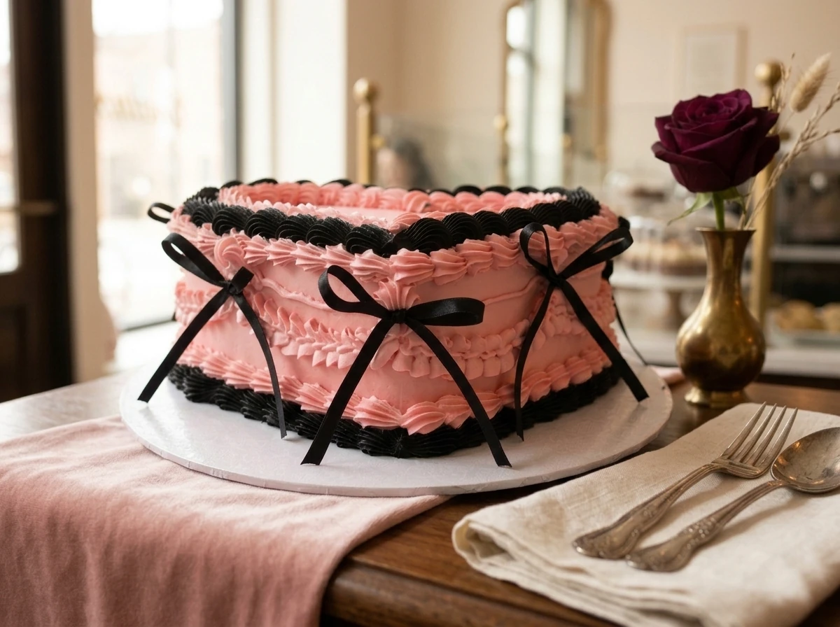 Pink & Black Bow Cake