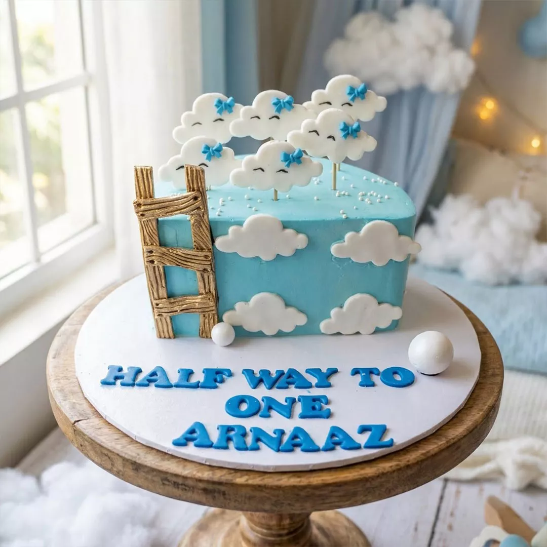 Blue Skies Half Birthday Cake