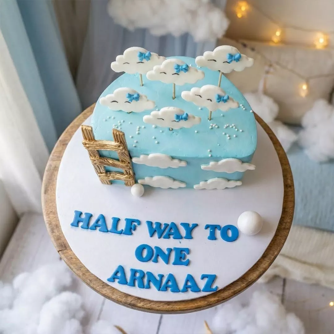 Blue Skies Half Birthday Cake