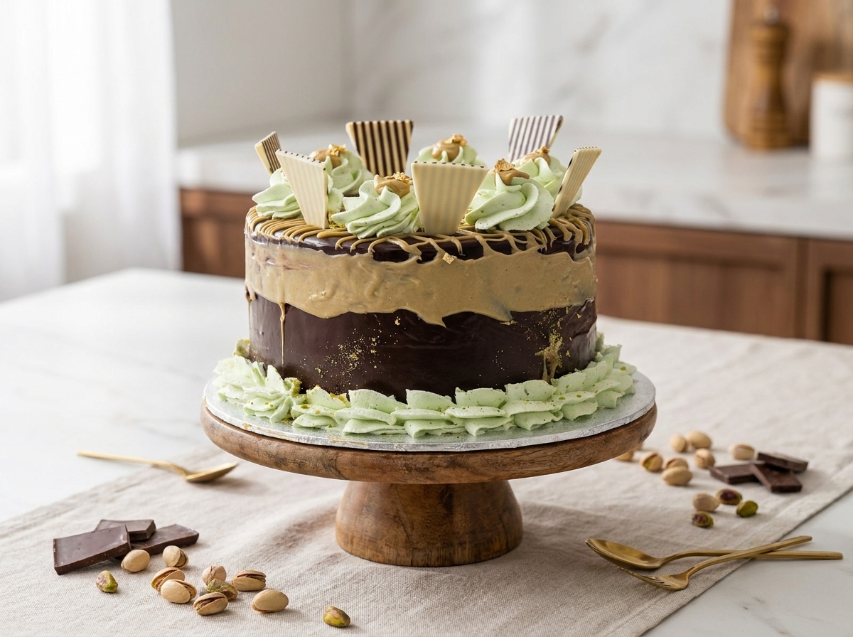 Chocolate kunafa cake