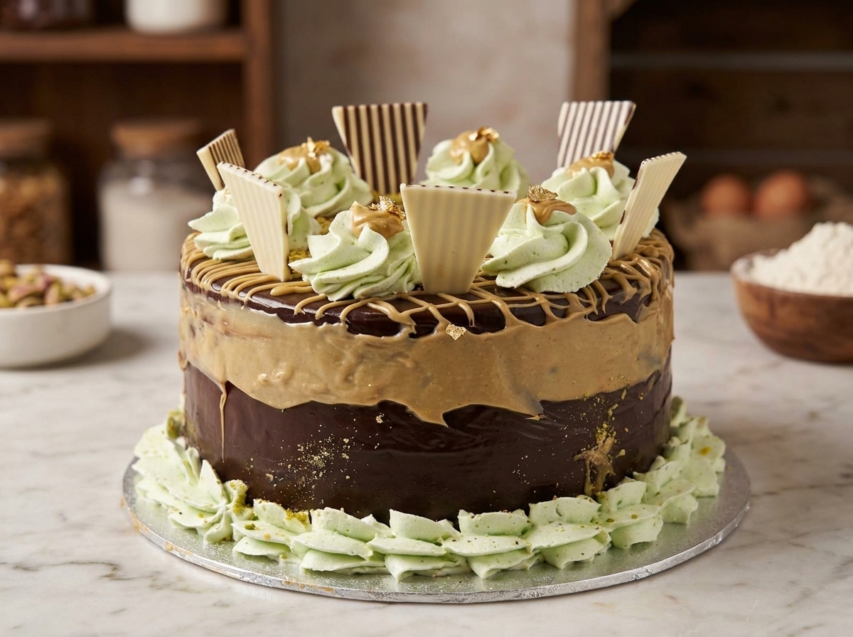 Chocolate kunafa cake